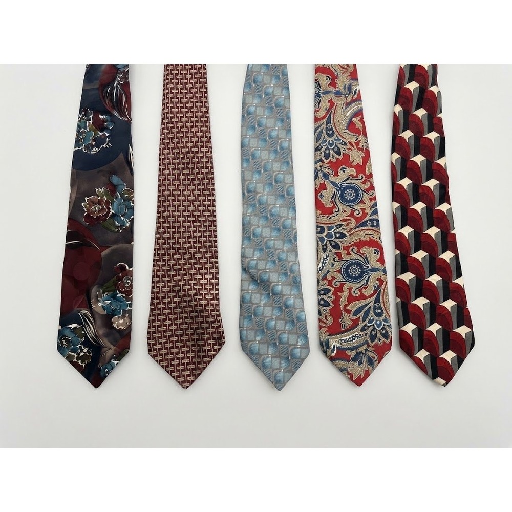 90s Vintage Silk Necktie Lot Mens OS Multicolored Excellent Retro Patterns 5pc